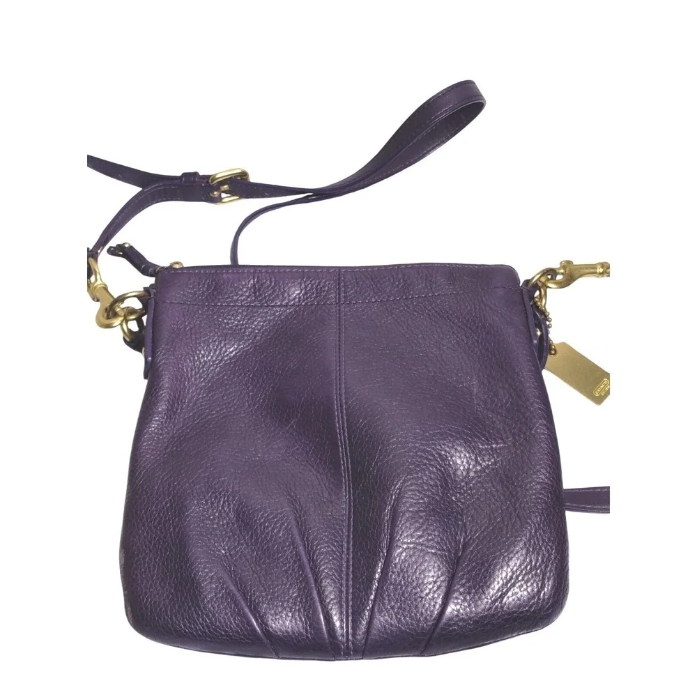 Coach Dark‎ Purple Leather Crossbody Bag Adjustable Strap Purse - Picture 4 of 8